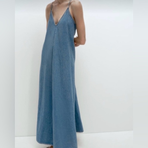 ZARA Denim Blue Maxi Dress - Picture 2 of 13